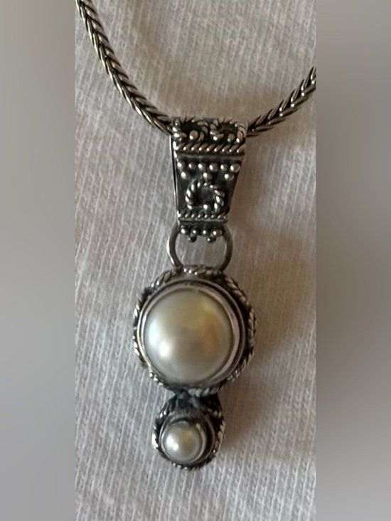 925 Sterling Silver Jewelry - Elegant Vintage monsoon Sterling Silver Pearl pendant Necklace Marked mnsn 925
